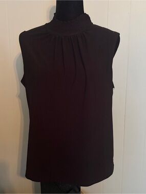 Sere Nade New York Women’s smocked, mock-neck sleeveless blouse Size XL Black